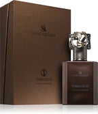 Swiss Arabian Tobacco 01 Extrait de Parfum mit dunkelbraunem Flakon und silbernem, ornamentalem Verschluss neben passender brauner Originalverpackung.